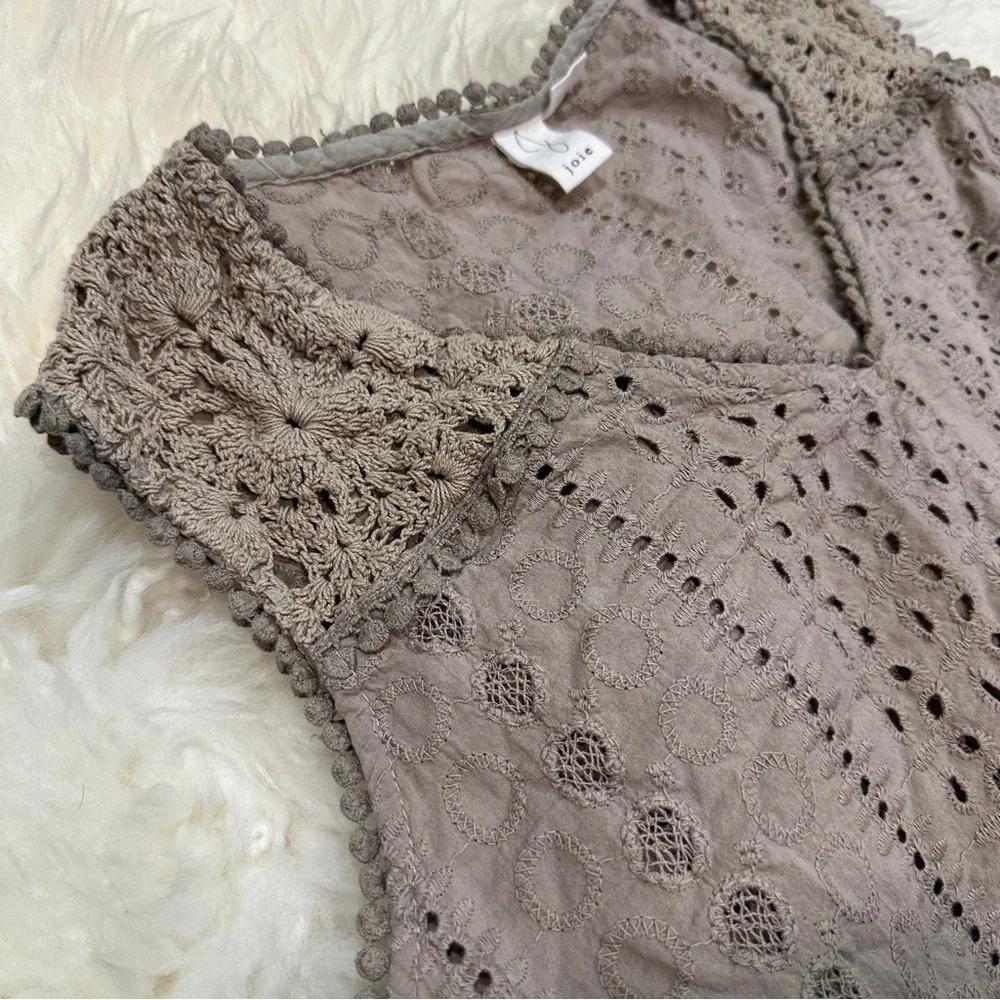 Joie | Eyelet Crochet Tank Top in Stone color | Size: Large